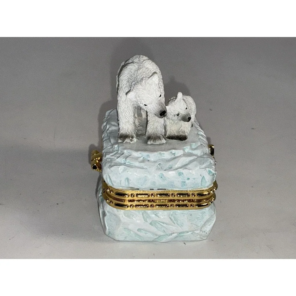 Polar Bears Trinket Box Ranger International Corp 1998 Gold Trim Felt Lined